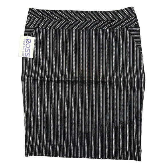 Mixxed26 Women MEDIUM Black Striped Pencil Straight Stretch Pull On Skirt Bottom - Picture 1 of 9